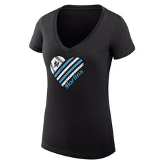 Miami Marlins G-III 4Her by Carl Banks Women's Super-Slim Fit Lightweight Heart V-Neck T-Shirt - Black - MLB on Sale