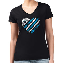 Miami Marlins G-III 4Her by Carl Banks Women's Super-Slim Fit Lightweight Heart V-Neck T-Shirt - Black - MLB on Sale