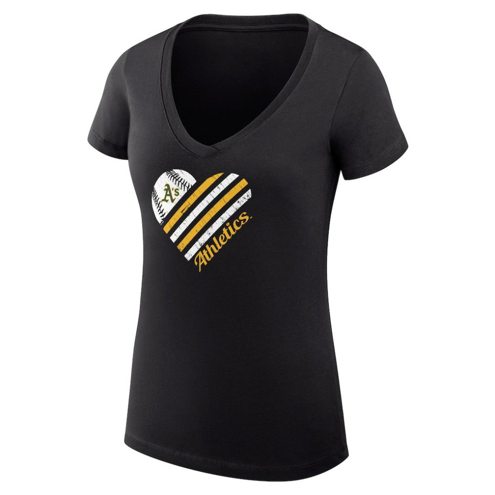 Athletics G-III 4Her by Carl Banks Women's Super-Slim Fit Lightweight Heart V-Neck T-Shirt - Black - MLB on Sale
