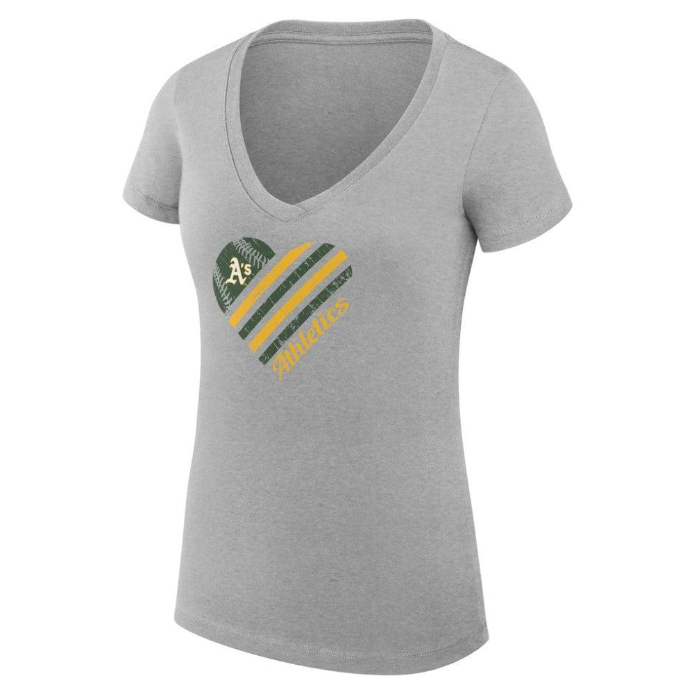 Athletics G-III 4Her by Carl Banks Women's Super-Slim Fit Lightweight Heart V-Neck T-Shirt - Heather Gray - MLB Discount