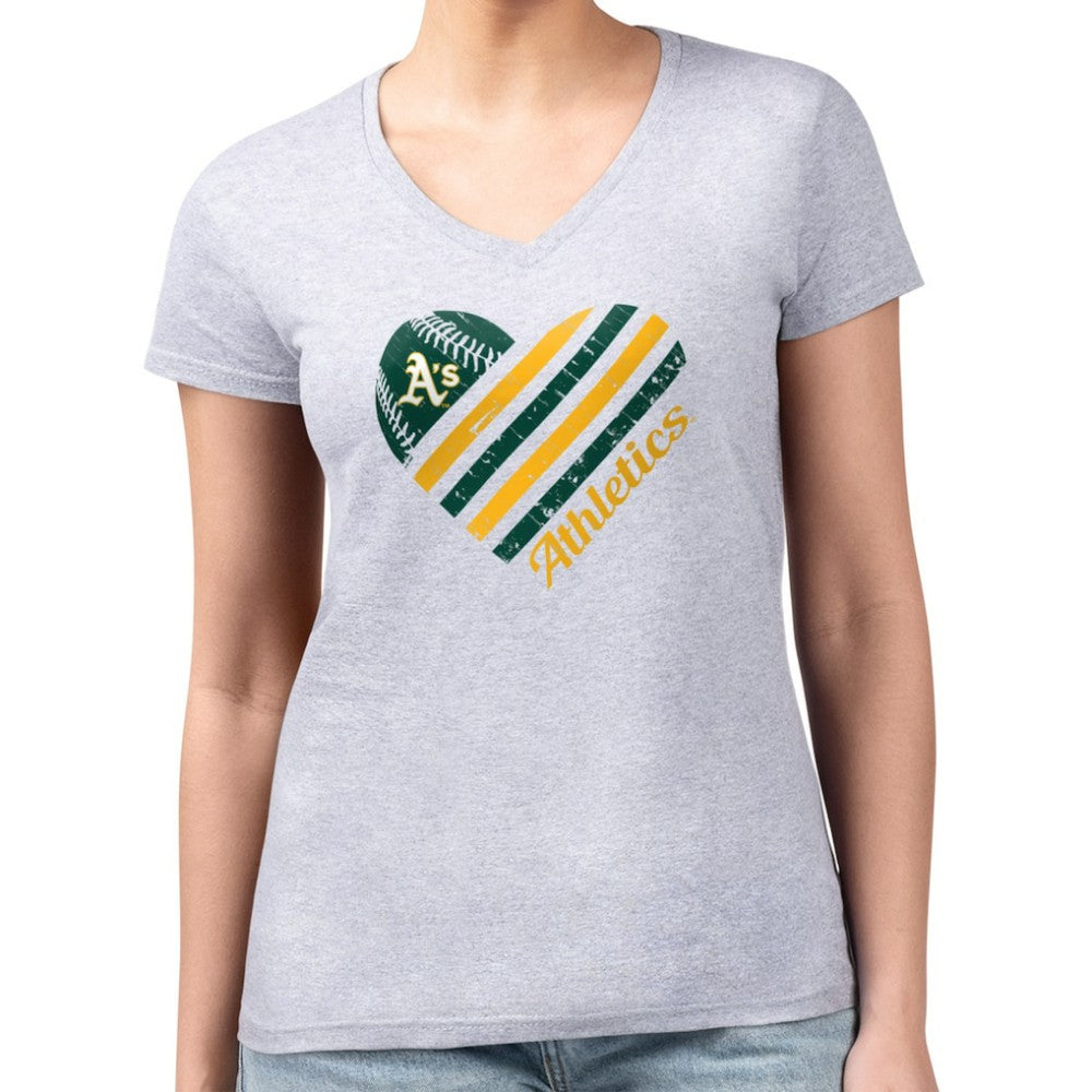 Athletics G-III 4Her by Carl Banks Women's Super-Slim Fit Lightweight Heart V-Neck T-Shirt - Heather Gray - MLB Discount