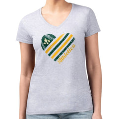 Athletics G-III 4Her by Carl Banks Women's Super-Slim Fit Lightweight Heart V-Neck T-Shirt - Heather Gray - MLB Discount