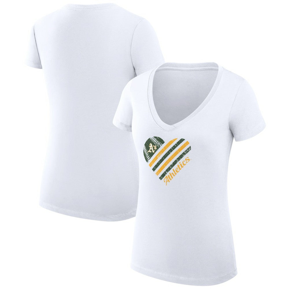 Athletics G-III 4Her by Carl Banks Women's Super-Slim Fit Lightweight Heart V-Neck T-Shirt - White - MLB Lifestyle