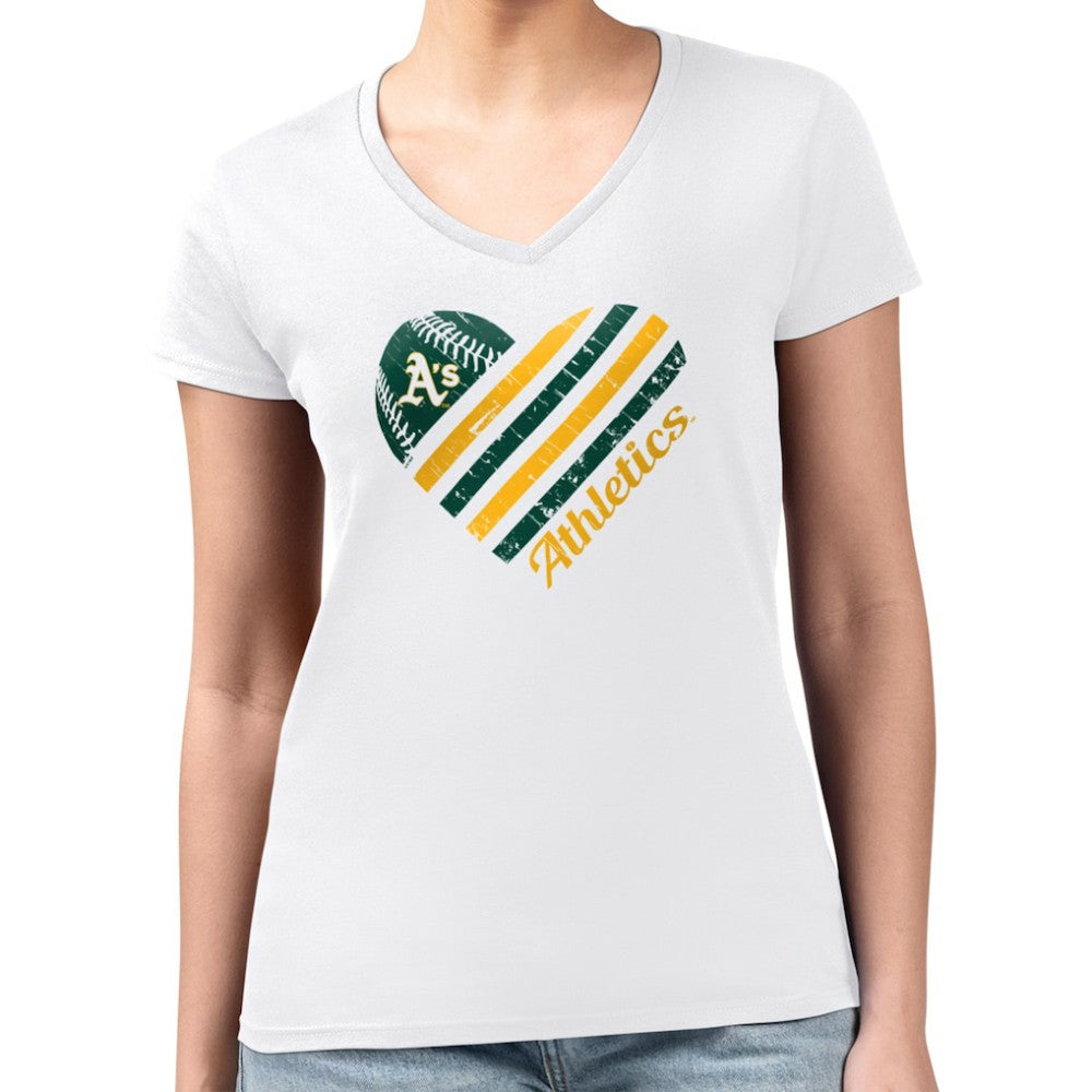 Athletics G-III 4Her by Carl Banks Women's Super-Slim Fit Lightweight Heart V-Neck T-Shirt - White - MLB Lifestyle