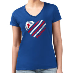 Philadelphia Phillies G-III 4Her by Carl Banks Women's Super-Slim Fit Lightweight Heart V-Neck T-Shirt - Royal - MLB on Sale