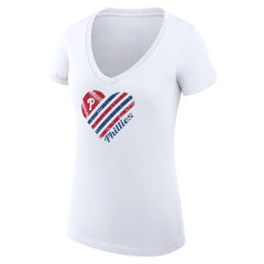 Philadelphia Phillies G-III 4Her by Carl Banks Women's Super-Slim Fit Lightweight Heart V-Neck T-Shirt - White - MLB Lifestyle