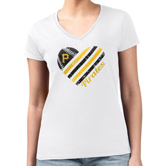 Pittsburgh Pirates G-III 4Her by Carl Banks Women's Super-Slim Fit Lightweight Heart V-Neck T-Shirt - White - MLB Online