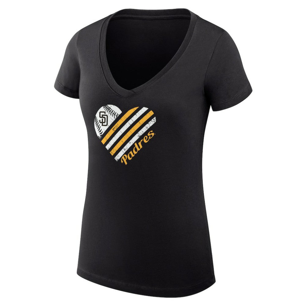 San Diego Padres G-III 4Her by Carl Banks Women's Super-Slim Fit Lightweight Heart V-Neck T-Shirt - Black - MLB Sale