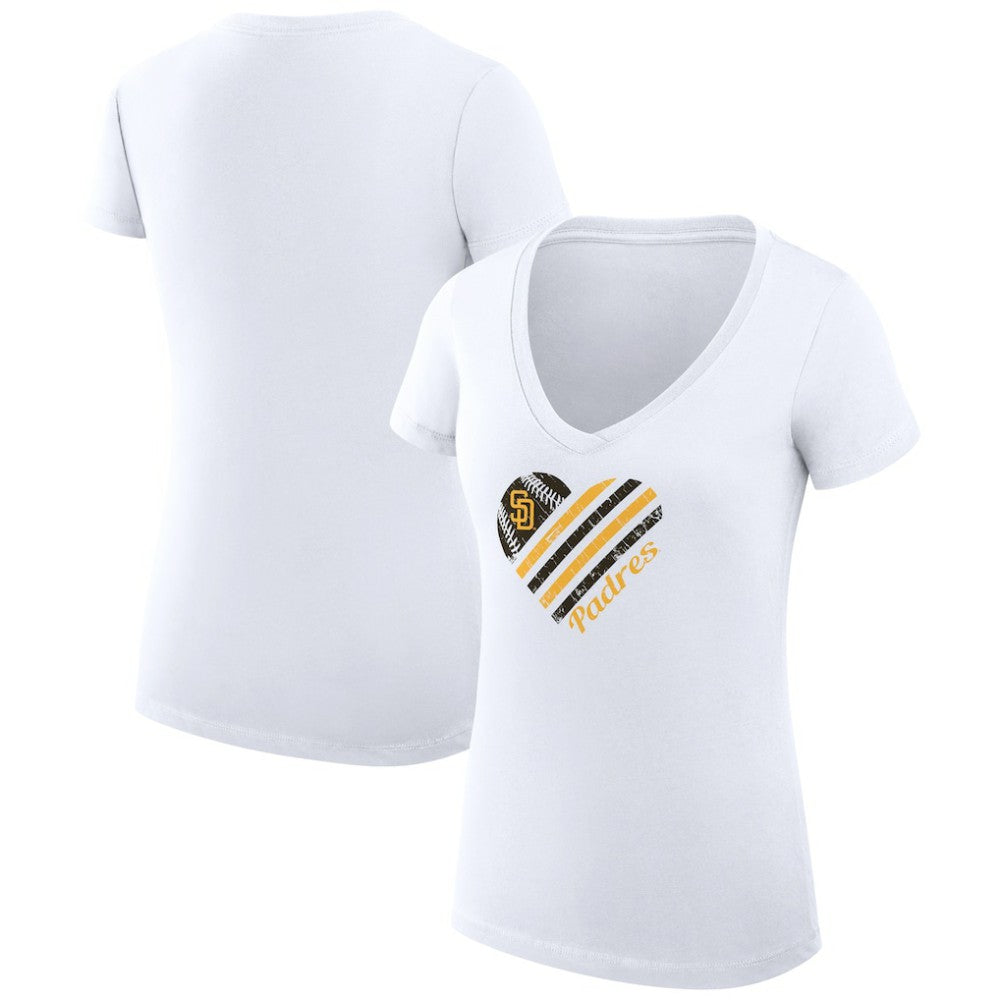 San Diego Padres G-III 4Her by Carl Banks Women's Super-Slim Fit Lightweight Heart V-Neck T-Shirt - White - MLB on Sale