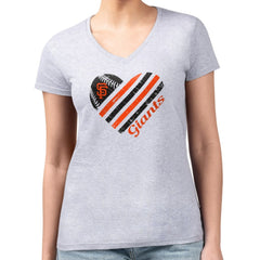 San Francisco Giants G-III 4Her by Carl Banks Women's Super-Slim Fit Lightweight Heart V-Neck T-Shirt - Heather Gray - MLB Online