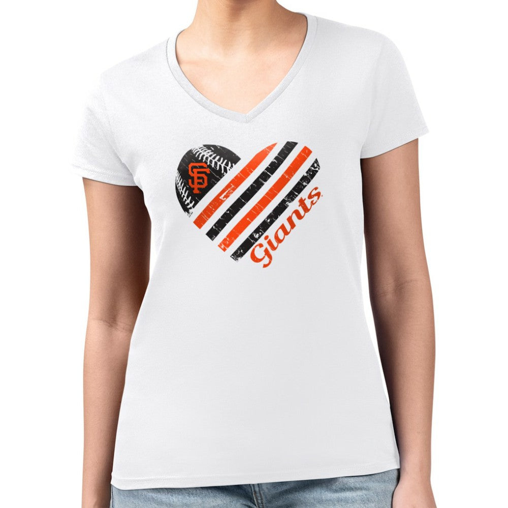 San Francisco Giants G-III 4Her by Carl Banks Women's Super-Slim Fit Lightweight Heart V-Neck T-Shirt - White - MLB Sale