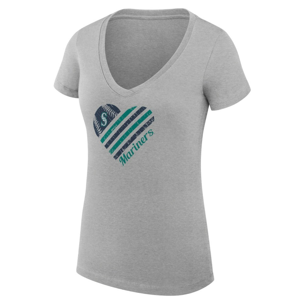 Seattle Mariners G-III 4Her by Carl Banks Women's Super-Slim Fit Lightweight Heart V-Neck T-Shirt - Heather Gray - MLB Sale