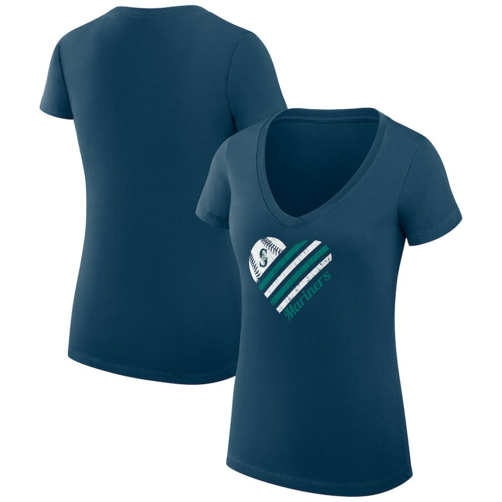 Seattle Mariners G-III 4Her by Carl Banks Women's Super-Slim Fit Lightweight Heart V-Neck T-Shirt - Navy - MLB Discount
