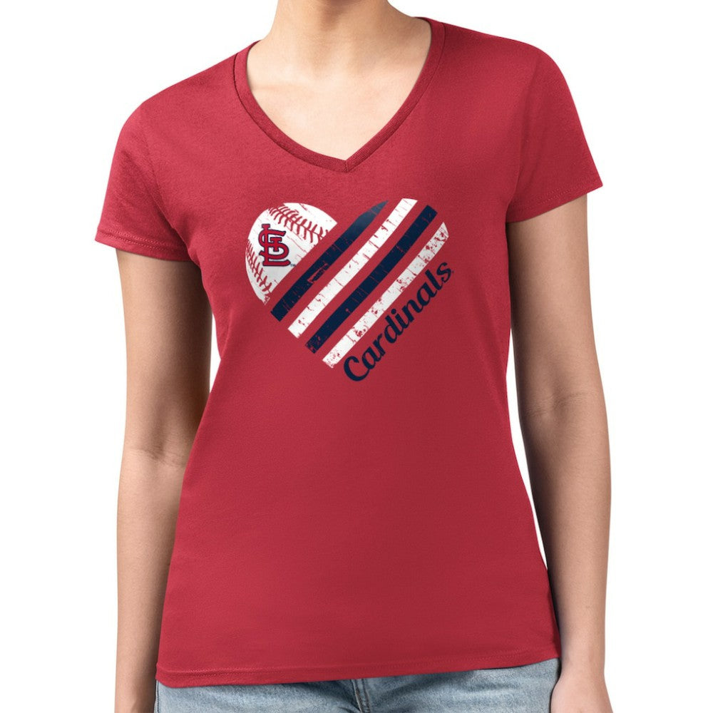 St. Louis Cardinals G-III 4Her by Carl Banks Women's Super-Slim Fit Lightweight Heart V-Neck T-Shirt - Red - MLB on Sale