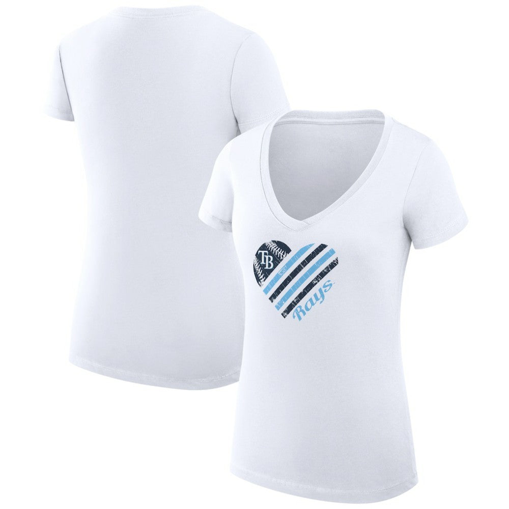 Tampa Bay Rays G-III 4Her by Carl Banks Women's Super-Slim Fit Lightweight Heart V-Neck T-Shirt - White - MLB Sale