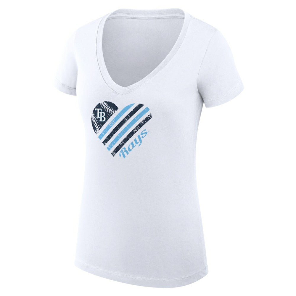 Tampa Bay Rays G-III 4Her by Carl Banks Women's Super-Slim Fit Lightweight Heart V-Neck T-Shirt - White - MLB Sale