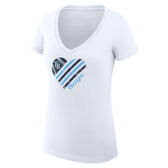 Tampa Bay Rays G-III 4Her by Carl Banks Women's Super-Slim Fit Lightweight Heart V-Neck T-Shirt - White - MLB Sale