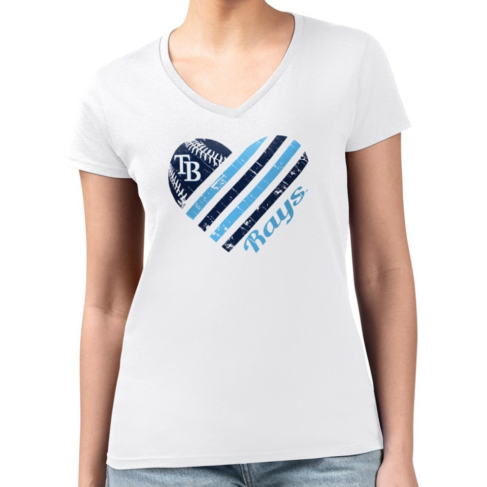 Tampa Bay Rays G-III 4Her by Carl Banks Women's Super-Slim Fit Lightweight Heart V-Neck T-Shirt - White - MLB Sale