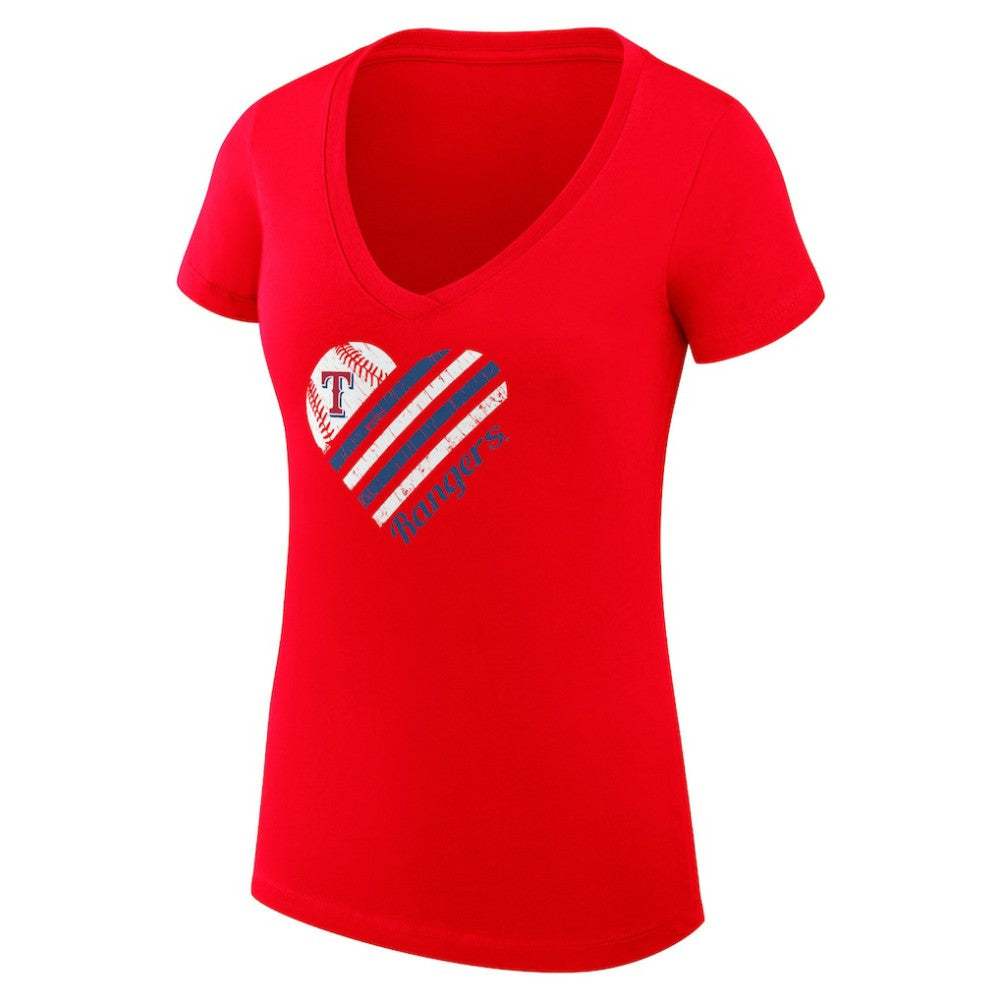 Texas Rangers G-III 4Her by Carl Banks Women's Super-Slim Fit Lightweight Heart V-Neck T-Shirt - Red - MLB on Sale