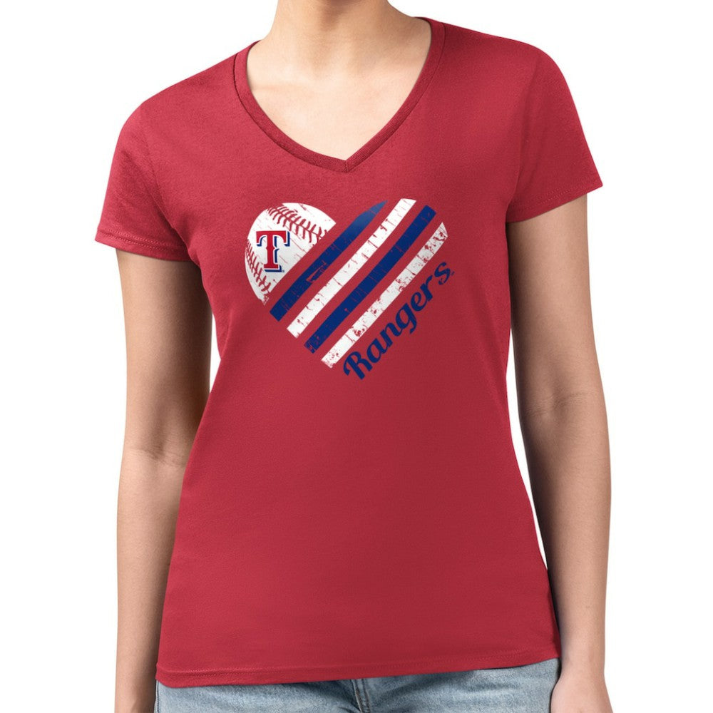 Texas Rangers G-III 4Her by Carl Banks Women's Super-Slim Fit Lightweight Heart V-Neck T-Shirt - Red - MLB on Sale