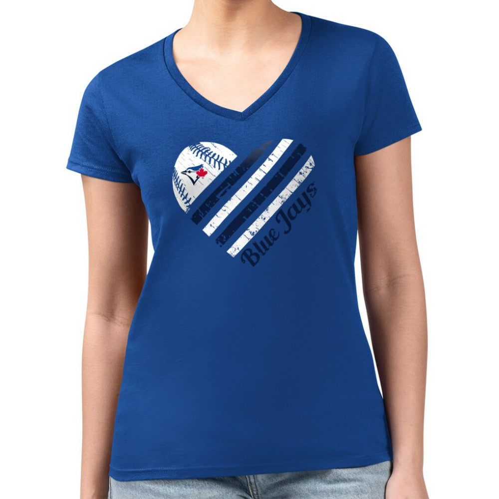 Toronto Blue Jays G-III 4Her by Carl Banks Women's Super-Slim Fit Lightweight Heart V-Neck T-Shirt - Royal - MLB on Sale
