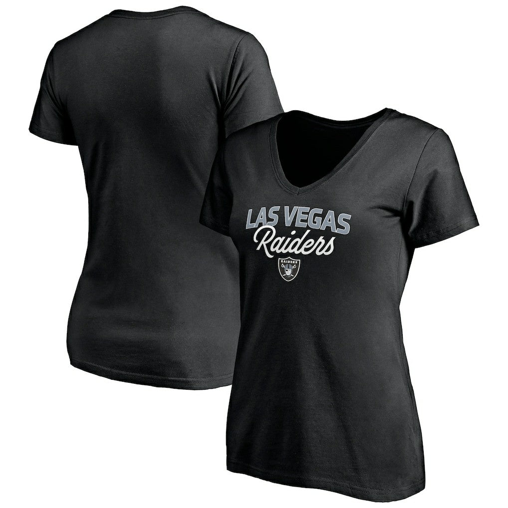 Las Vegas Raiders Women's Depth Chart V-Neck T-Shirt Black