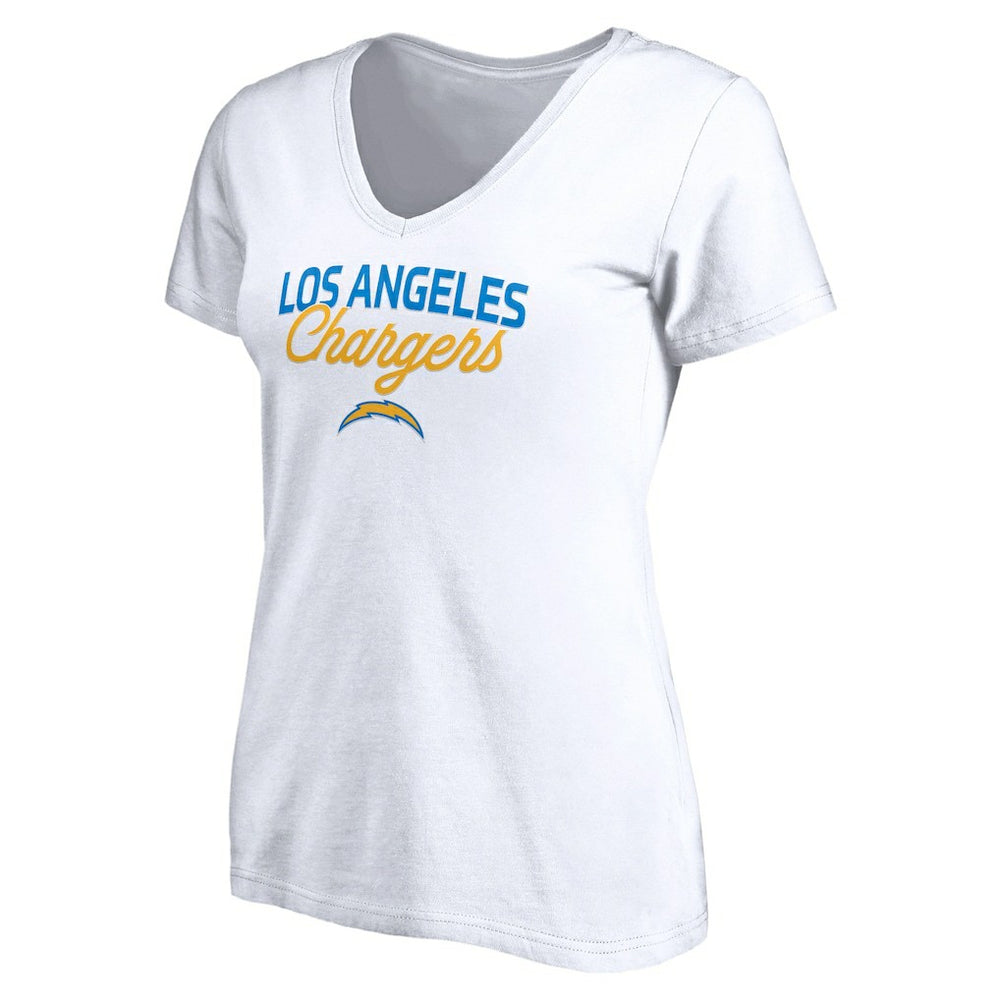 Los Angeles Chargers Women's Depth Chart V-Neck T-Shirt White