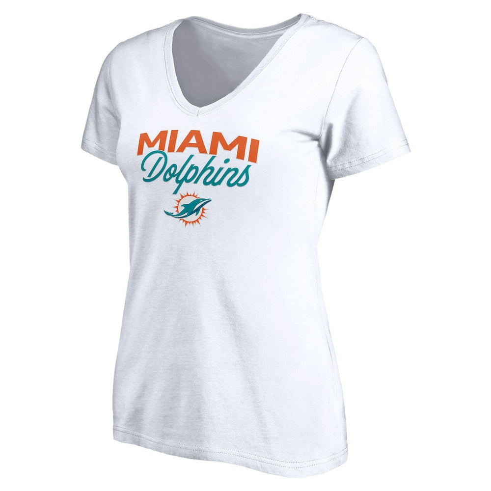 Miami Dolphins Women's Depth Chart V-Neck T-Shirt White