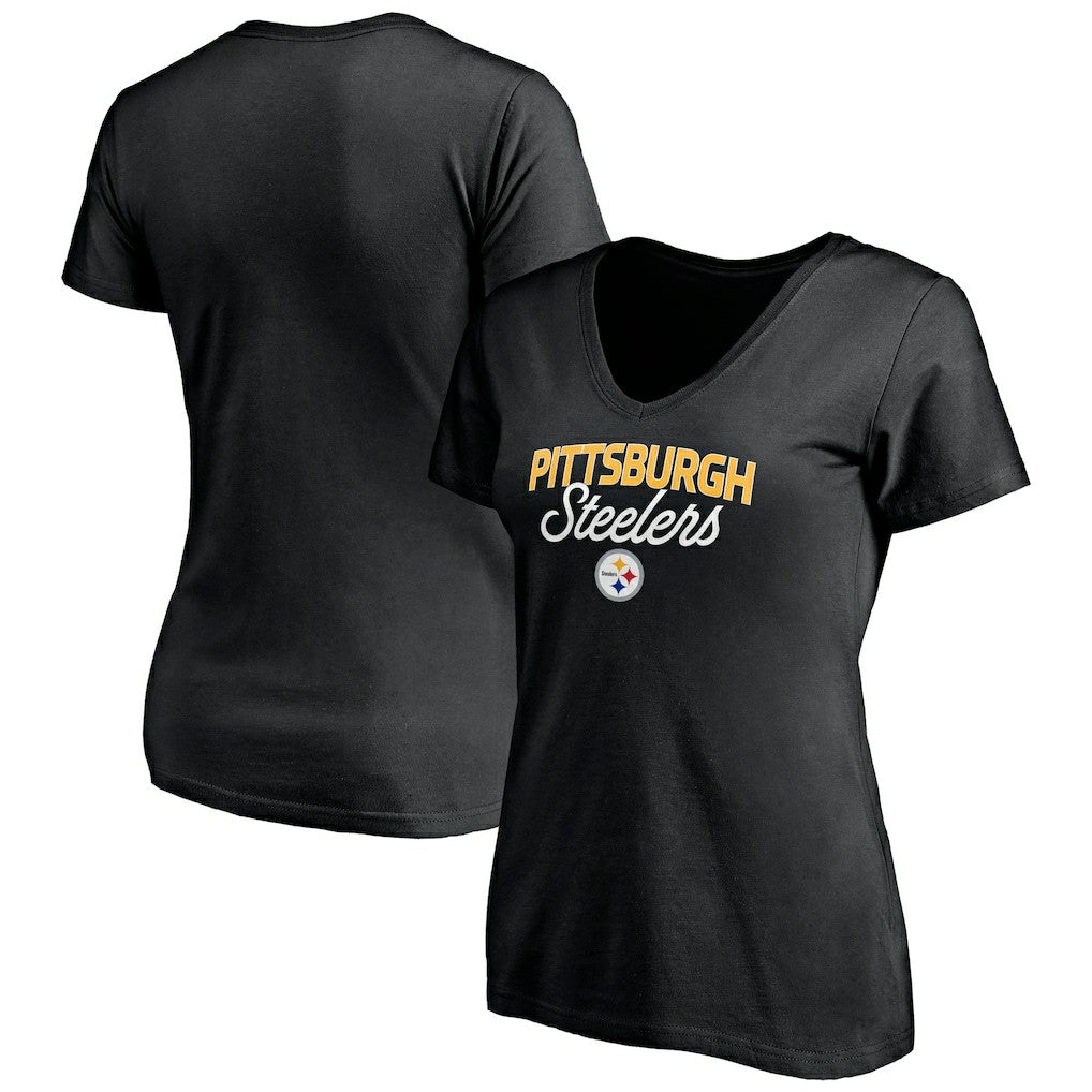 Pittsburgh Steelers Women's Depth Chart V-Neck T-Shirt Black