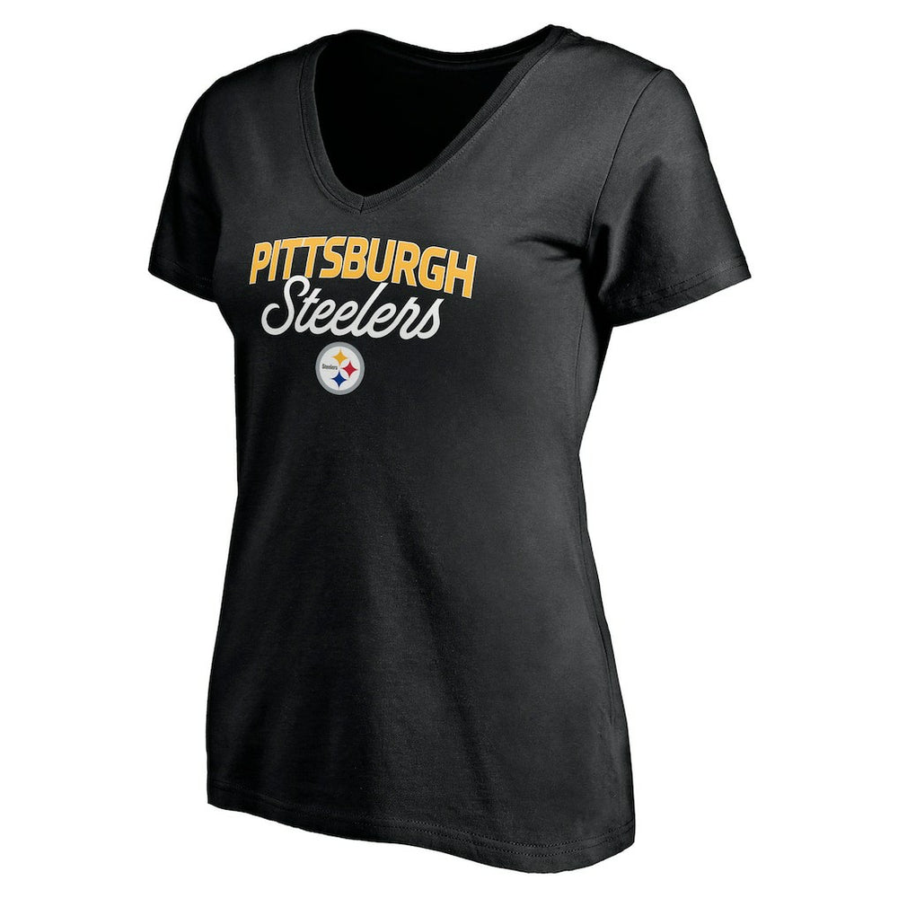 Pittsburgh Steelers Women's Depth Chart V-Neck T-Shirt Black