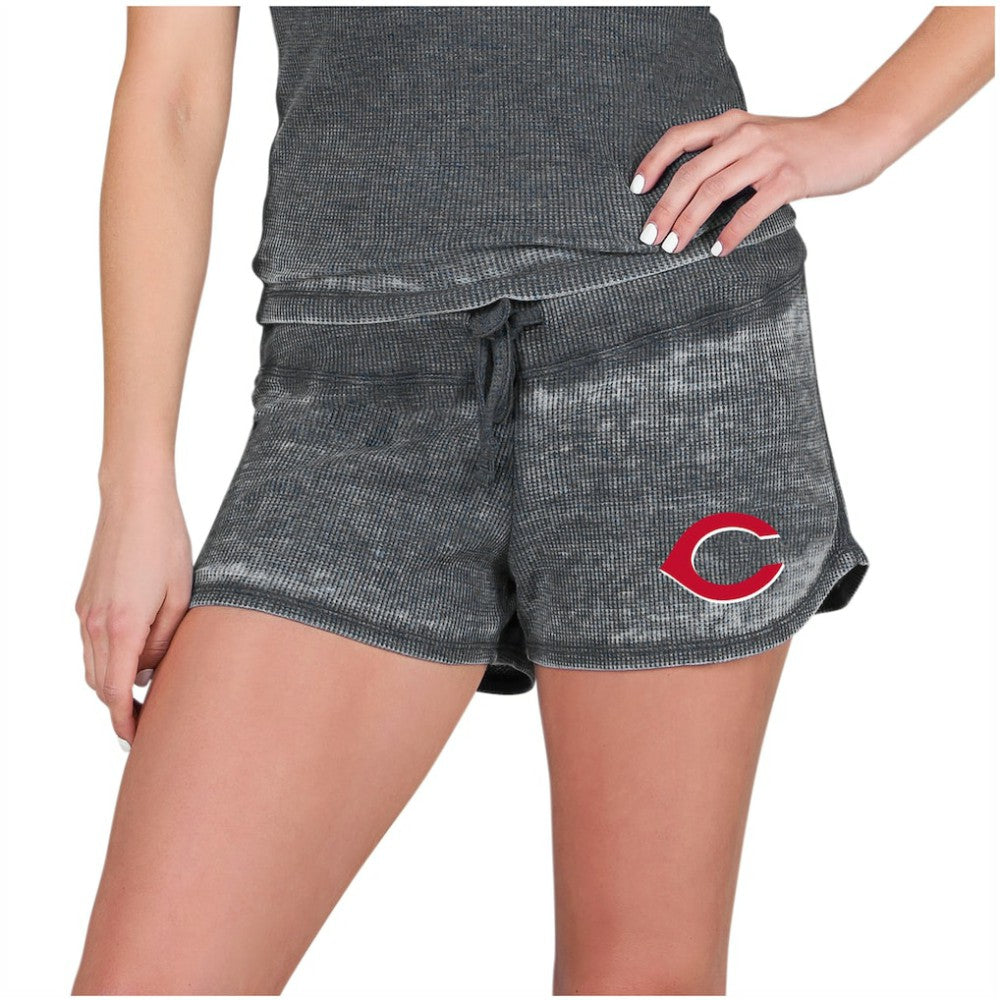 Cincinnati Reds Concepts Sport Women's Resurgence Waffle Knit Shorts - Charcoal - MLB Lifestyle