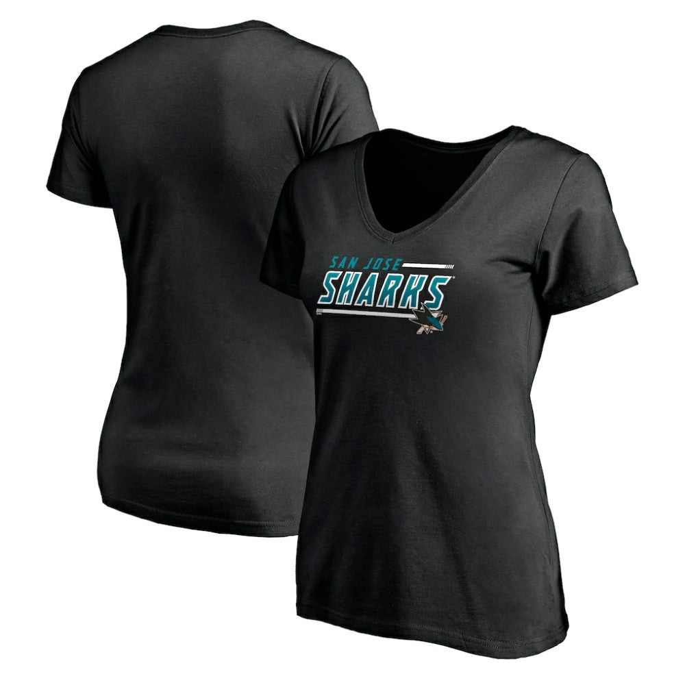 San Jose Sharks Women's Mascot In Bounds V-Neck T-Shirt - Black - NHL 200274550