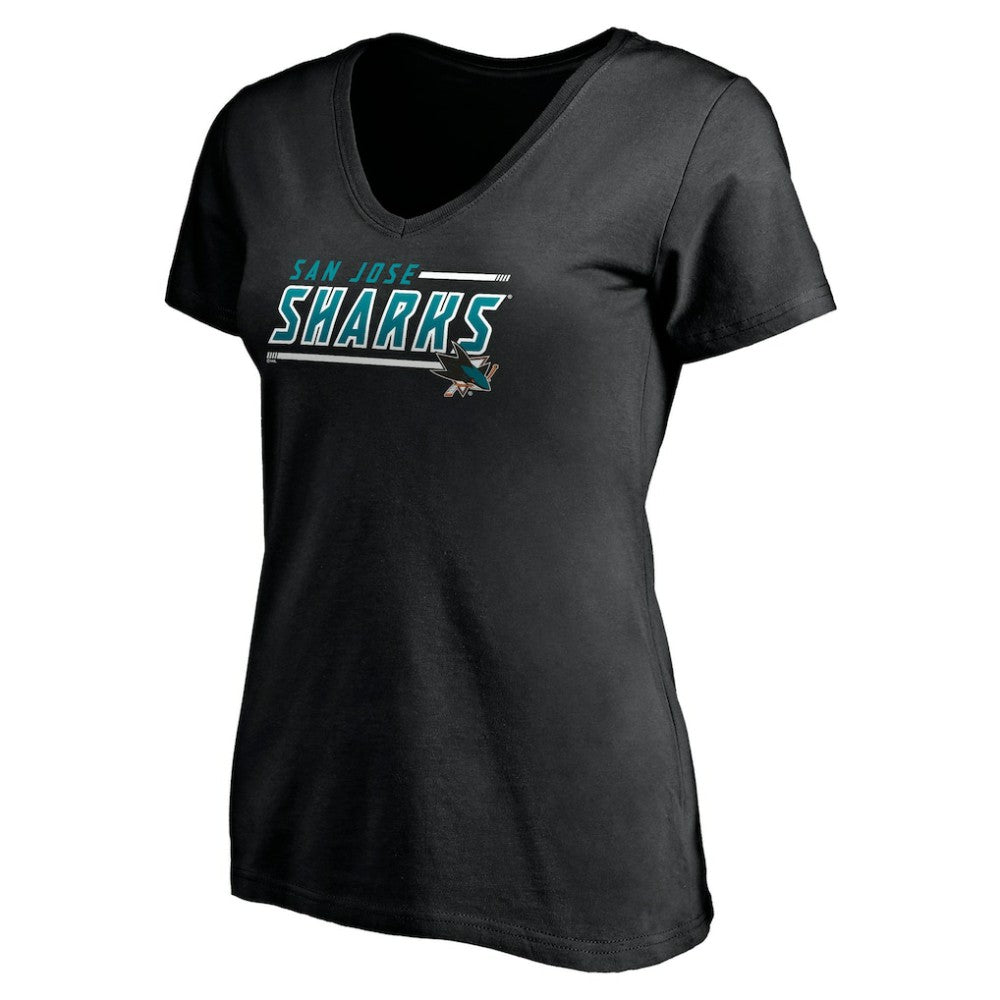 San Jose Sharks Women's Mascot In Bounds V-Neck T-Shirt - Black - NHL 200274550