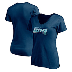 Seattle Kraken Women's Mascot In Bounds V-Neck T-Shirt - Deep Sea Blue - NHL 200274551