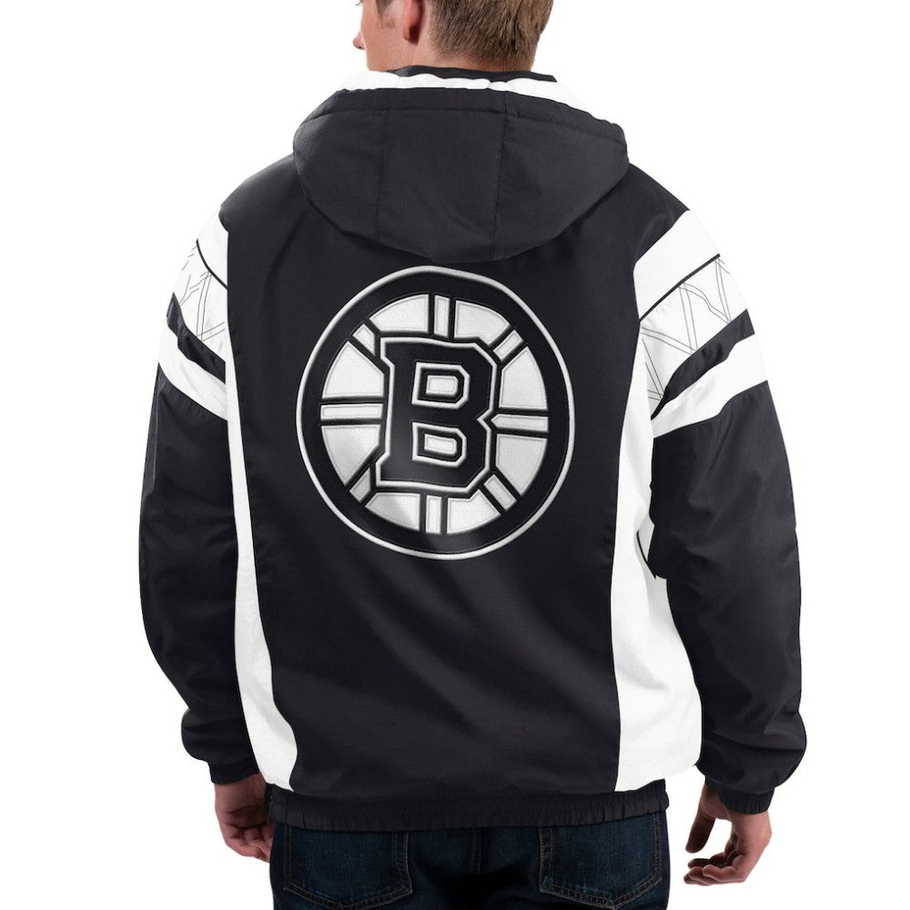Boston Bruins Starter x NHL Black Ice Home Team Half-Zip Pullover Hoodie - Black/White - NHL 200278756