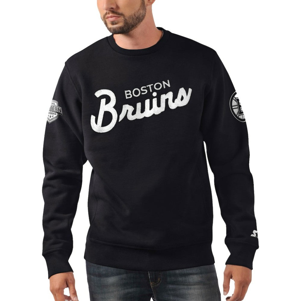 Boston Bruins Starter x NHL Black Ice Cross Check Pullover Sweatshirt - Black - NHL 200278774