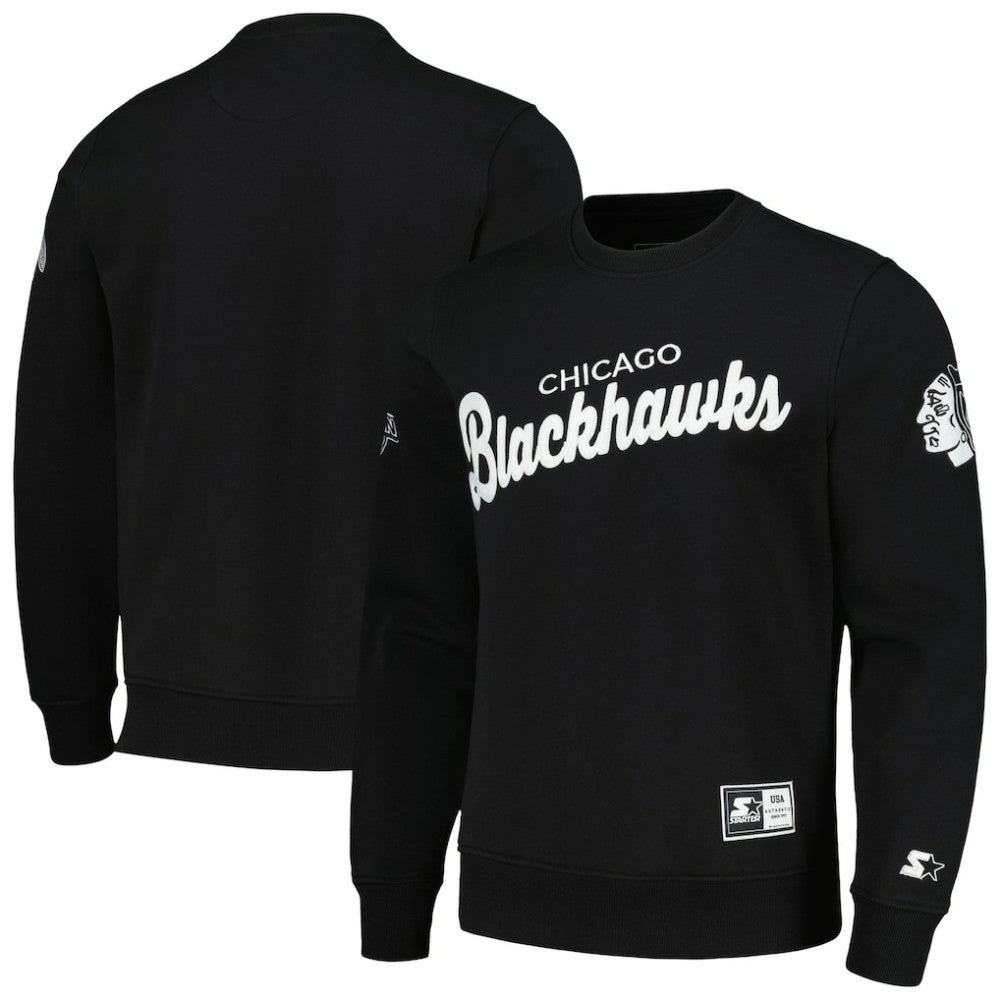 Chicago Blackhawks Starter x NHL Black Ice Cross Check Pullover Sweatshirt - Black - NHL 200278776