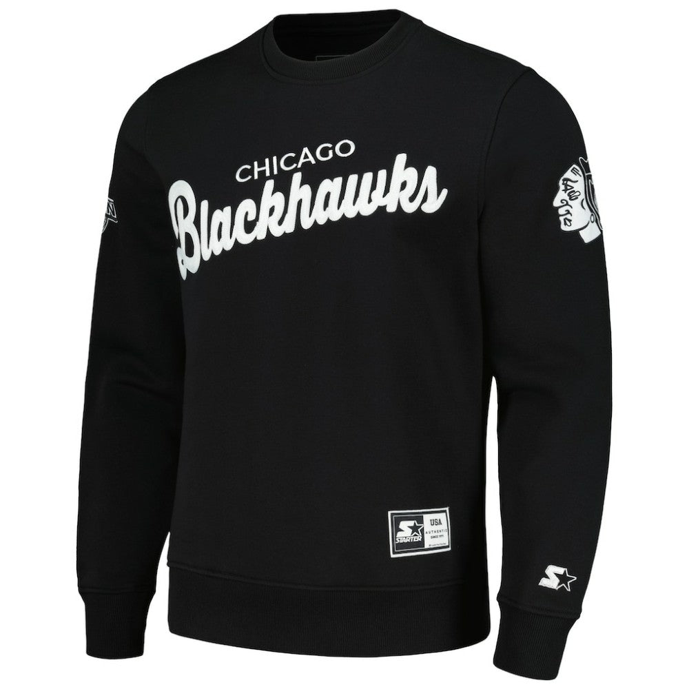 Chicago Blackhawks Starter x NHL Black Ice Cross Check Pullover Sweatshirt - Black - NHL 200278776