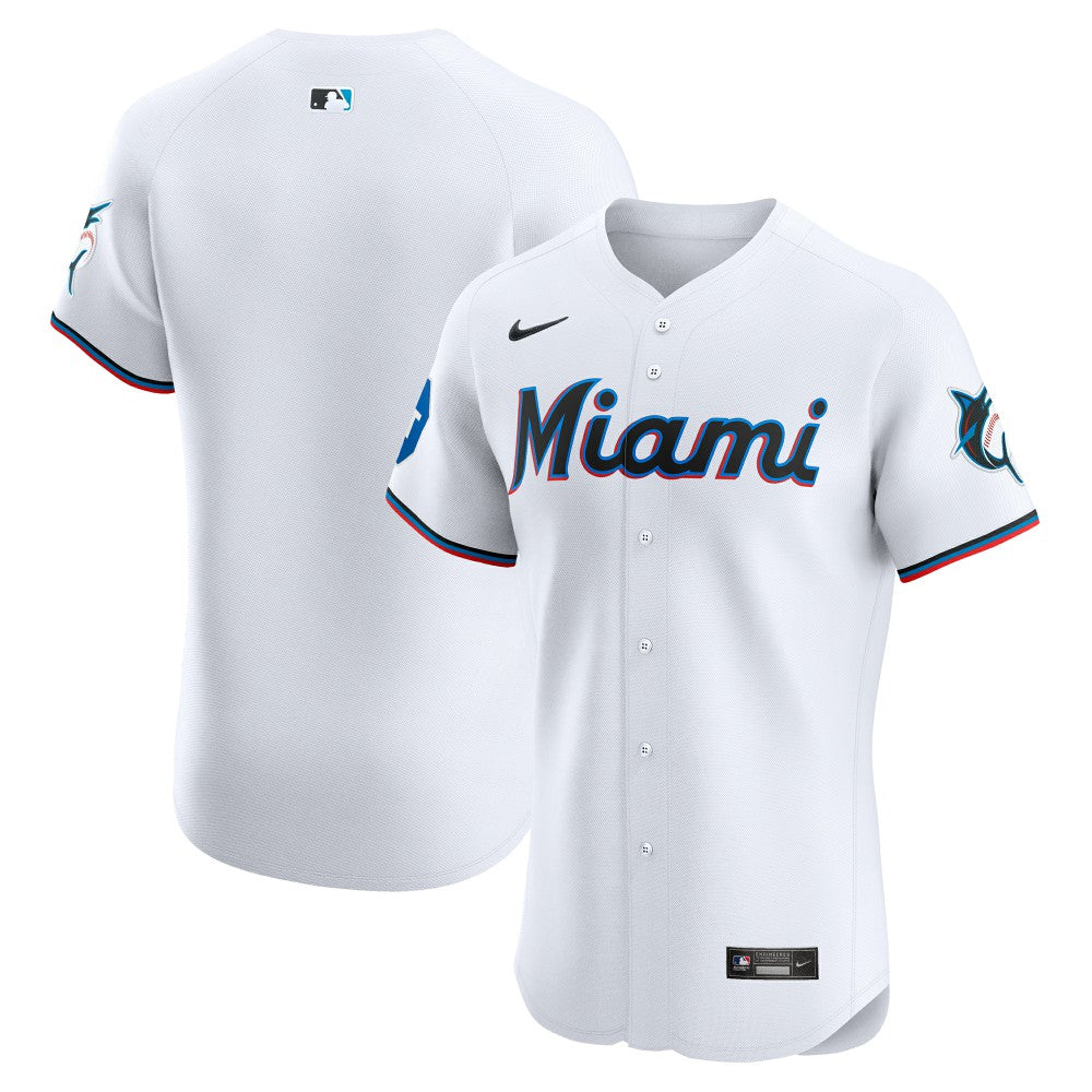 Miami Marlins Nike Home Elite Patch Jersey - White - Nike Sale