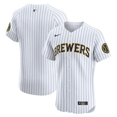 Milwaukee Brewers Nike Alternate Vapor Premier Elite Patch Jersey - White - Nike Sale