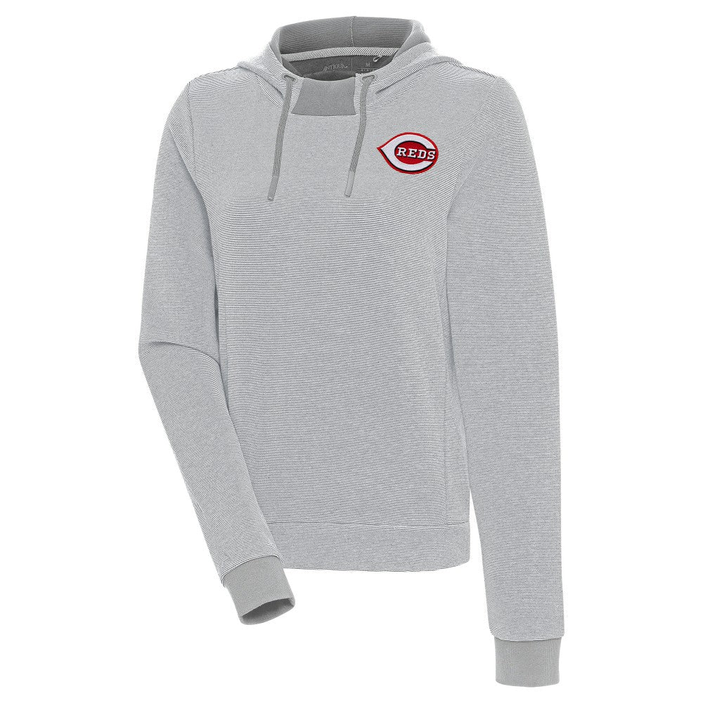 Cincinnati Reds Antigua Women's Axe Bunker Tri-Blend Pullover Hoodie - Gray/White - MLB on Sale