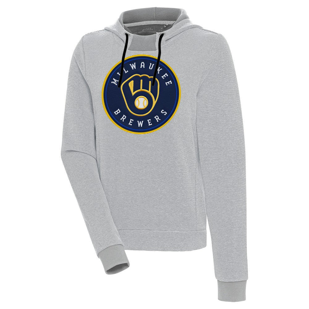 Milwaukee Brewers Antigua Women's Axe Bunker Tri-Blend Pullover Hoodie - Gray/White - MLB Online