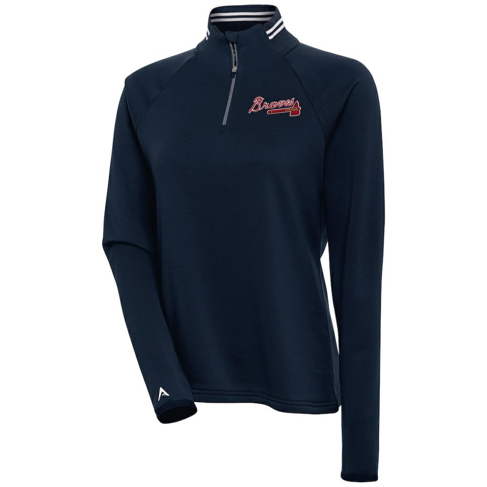 Atlanta Braves Antigua Women's Milo Raglan Quarter-Zip Pullover Top - Navy - MLB Discount