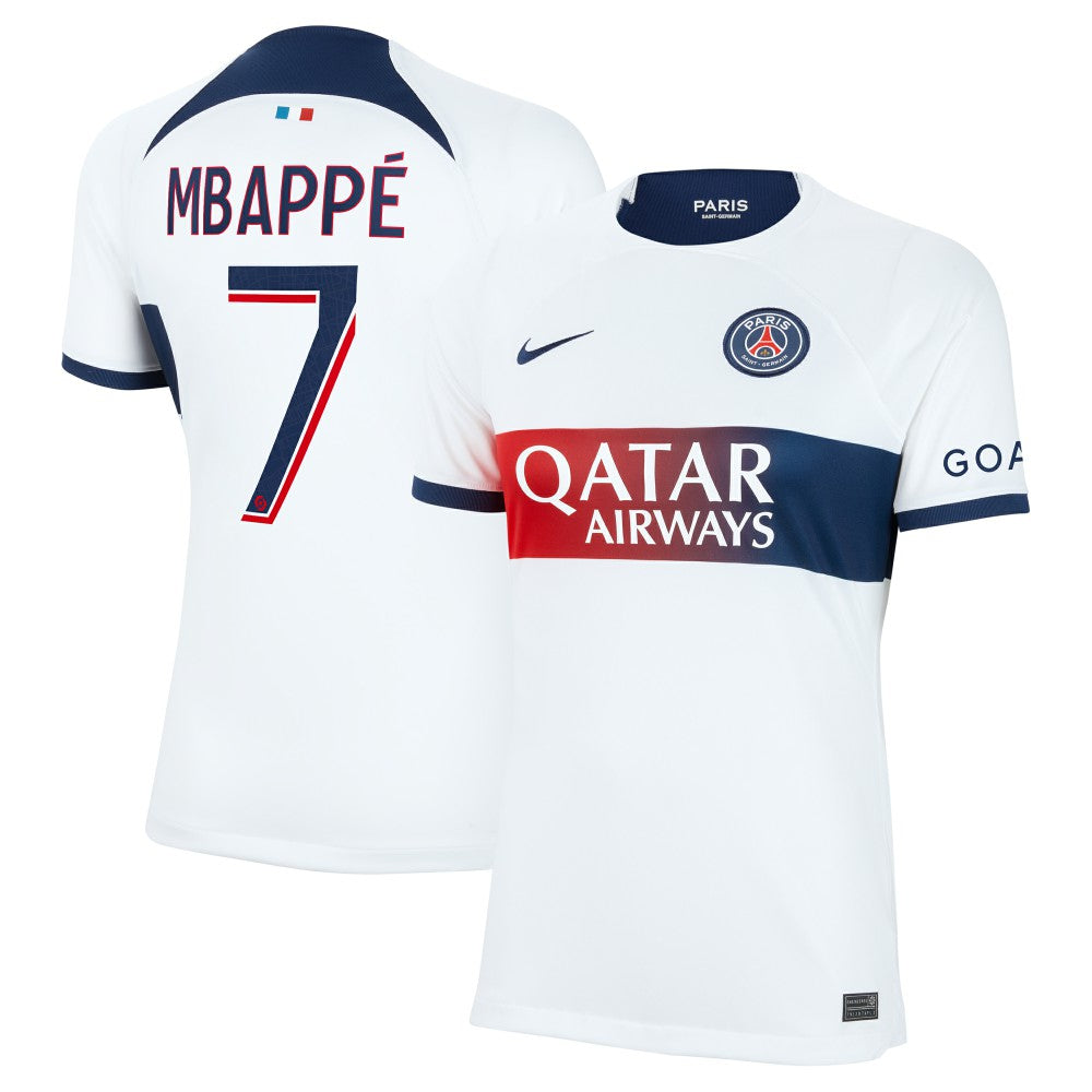 Kylian Mbappe Paris Saint-Germain Women's 2023/24 Away Stadium Replica Player Jersey White - Nike