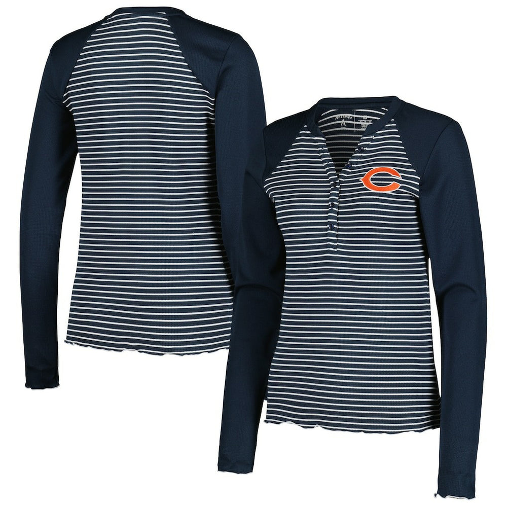 Chicago Bears Antigua Women's Maverick Waffle Henley Long Sleeve T-Shirt Navy