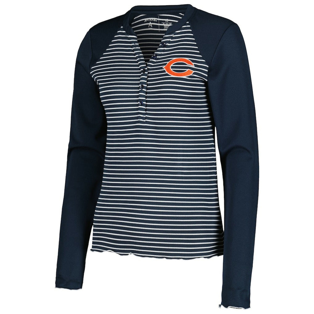 Chicago Bears Antigua Women's Maverick Waffle Henley Long Sleeve T-Shirt Navy