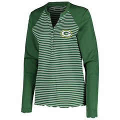 Green Bay Packers Antigua Women's Maverick Waffle Henley Long Sleeve T-Shirt Green