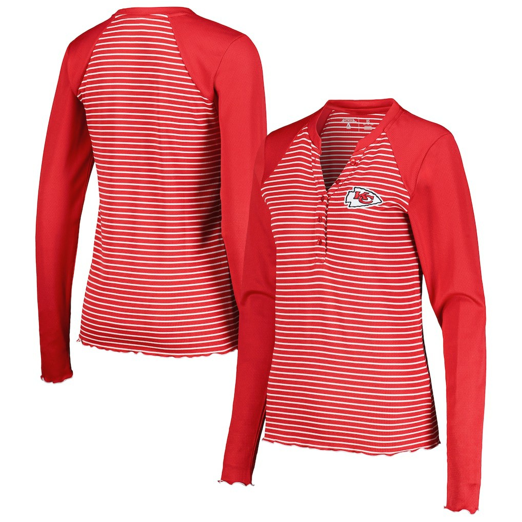Kansas City Chiefs Antigua Women's Maverick Waffle Henley Long Sleeve T-Shirt Red