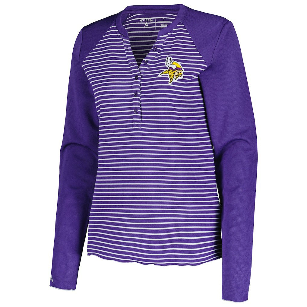 Minnesota Vikings Antigua Women's Maverick Waffle Henley Long Sleeve T-Shirt Purple