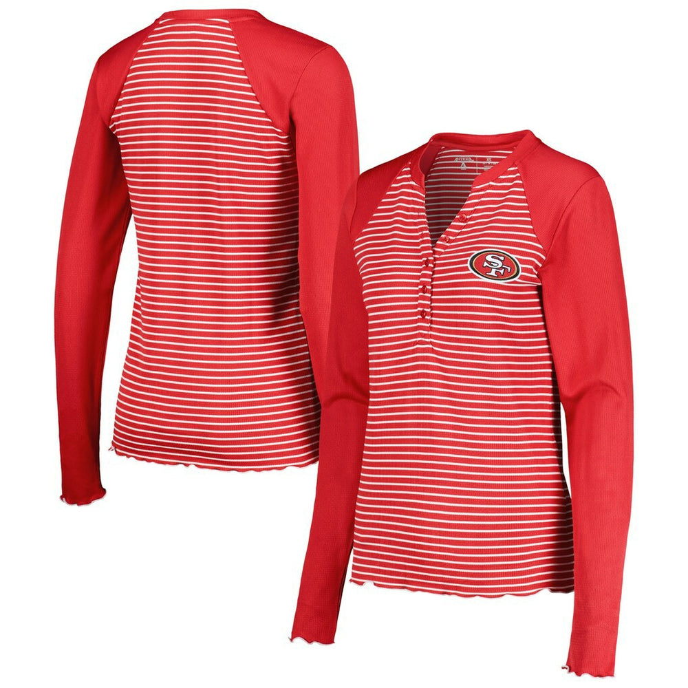 San Francisco 49ers Antigua Women's Maverick Waffle Henley Long Sleeve T-Shirt Scarlet